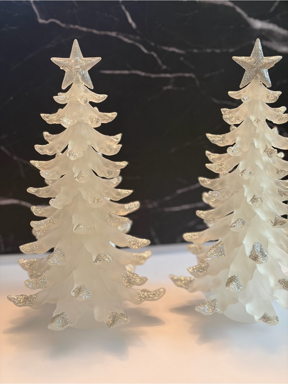 Set of 2 Frosted Acrylic Christmas Tree table Decor 10.5" LED lights needed